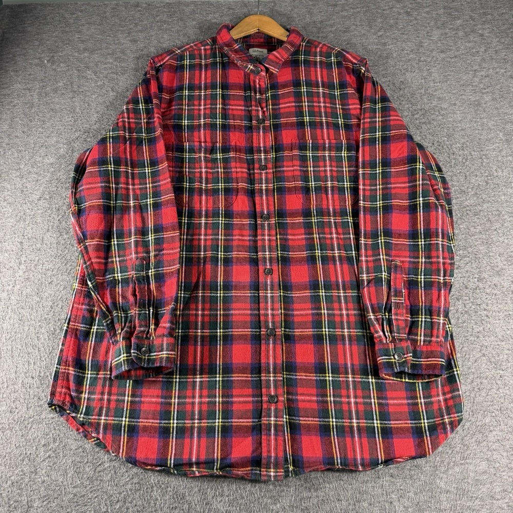 LL Bean Flannel Shirt 100% Cotton Red Plaid Gorpcore Rugged Cabincore Classic XL